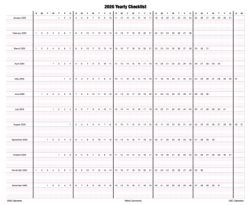2026 Horizontal Yearly Checklist Calendar Template for Numbers